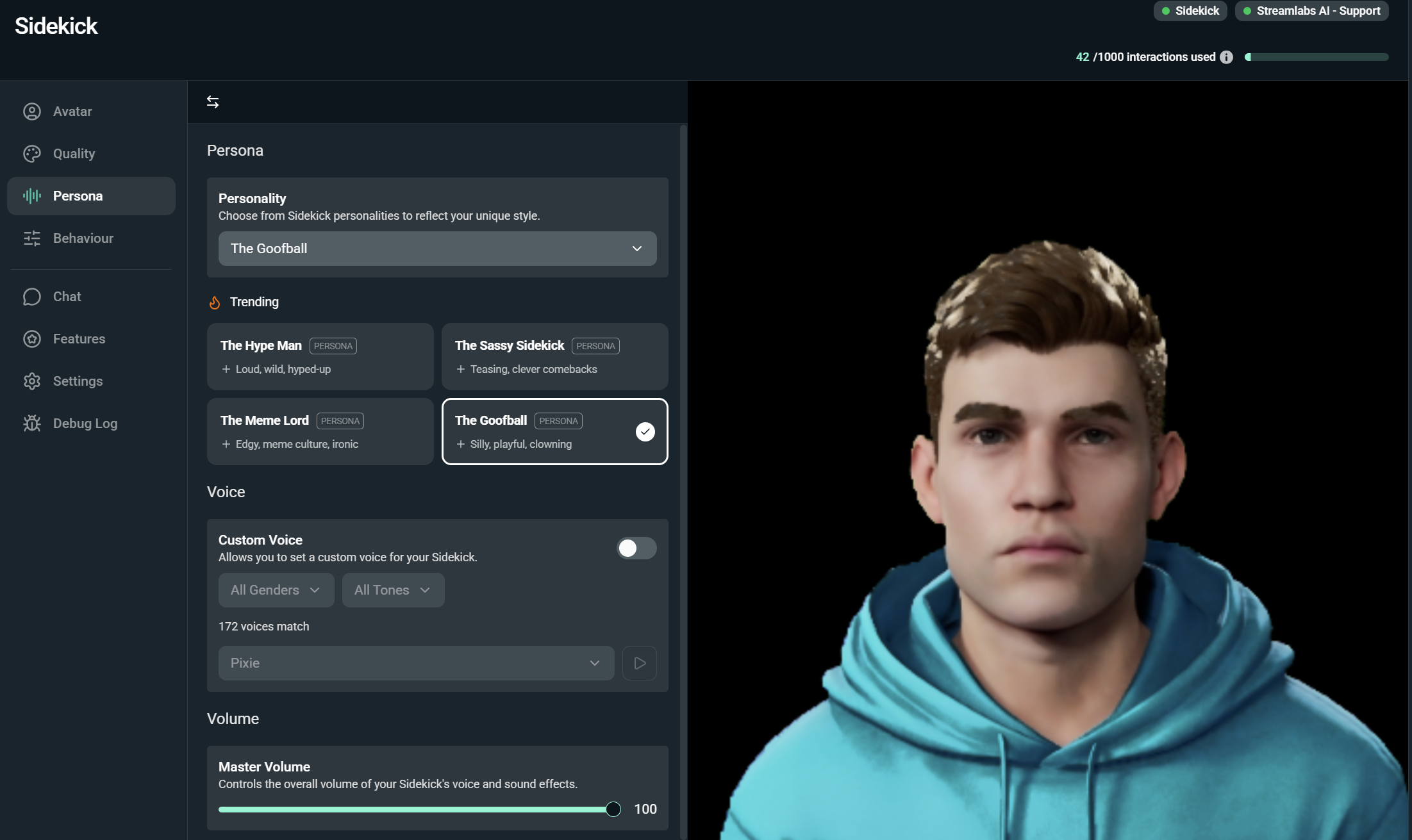 Persona tab for 3D avatar customization